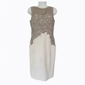 Ralph Lauren Sleeveless Lace Overlay Sheath Dress, Ivory/Taupe - Size 4